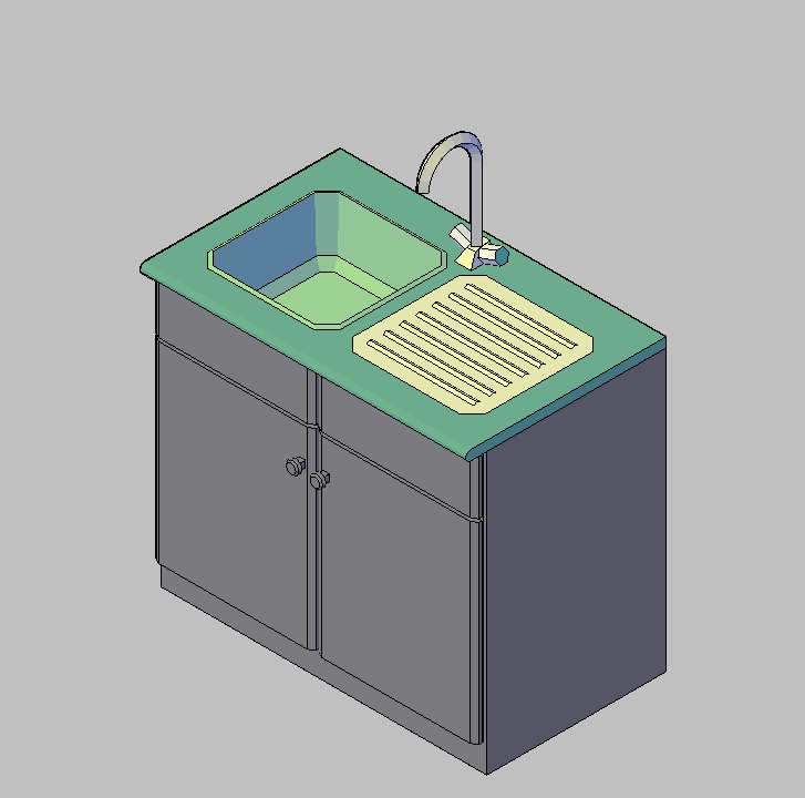Bloque Autocad Vista de Fregadero 1 seno + escurridor en 3D